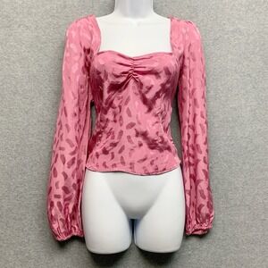 WAYF Milkmaid Satin Top Sz S Pink Coquette Long Sleeve Soft Girl Dainty Peasant